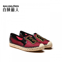 白领丽人春夏新时尚网面拼接字母绣花平底休闲鞋女单鞋