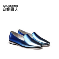 白领丽人春新欧美时尚双色胎牛皮方头休闲鞋深口女单鞋