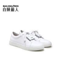 白领丽人春季时尚休闲舒适头层牛皮金属标系带休闲女鞋