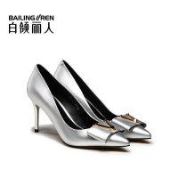 白领丽人春季新款欧美时尚单鞋牛皮尖头高跟鞋浅口女鞋