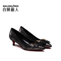 白领丽人春新幻彩羊京欧美时尚尖头细中跟舒适浅口单鞋