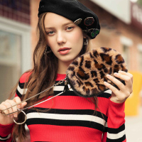 豹纹包包女2019冬季毛毛包百搭迷你链条包单肩斜挎毛绒小圆包