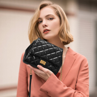 TOUTOU2019新款包包女质感百搭油蜡菱格链条包简约时尚单肩斜挎包