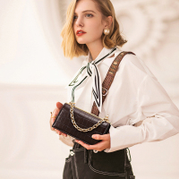 包包女包新款2019时尚百搭秋季新款鳄鱼纹链条小方包宽肩带斜挎包