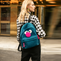 小丑双肩包2019秋冬新款ins时尚可爱红鼻子芝麻街羊羔毛学生背包