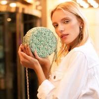 2019秋冬新款气质小香风花呢小圆包简约百搭单链条单肩斜挎小包女