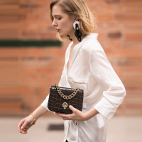 妙迪鳄鱼纹牛皮小方包女2019秋季新款法国小众包包迷你手提斜挎包