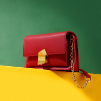 2019秋季新款牛皮风琴包法国小众高级感女包包简约百搭链条斜挎包