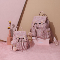妙迪2019新款韩版少女ins风呢子双肩包学生书包休闲百搭格纹背包