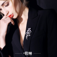茗琳MINGLIN采用施华洛世奇元素水晶羽翼胸针女士 胸花别针 韩国 大气秋冬水晶胸饰
