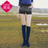 裂帛冬装新款中腰刺绣直筒短裤百搭时尚显瘦休闲裤