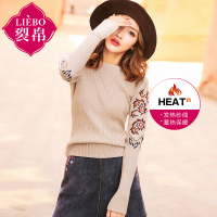 裂帛冬装新款圆领刺绣长袖套头衫保暖发热修身毛衣