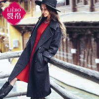 裂帛冬装新款西装领双排扣大衣直筒长款毛呢外套