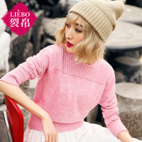 裂帛春装新款圆领长袖镂空套头衫百搭罗纹宽松毛衣