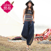 裂帛春装新款线形刺绣双插袋灯笼裤宽松梭织休闲裤
