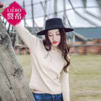 裂帛春装新款圆领刺绣喇叭袖套头衫合体百搭毛衣