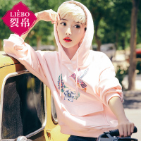 裂帛春装新款抽绳连帽刺绣落肩袖上衣休闲宽松卫衣