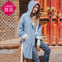 裂帛冬装新连帽刺绣长袖长大衣百搭直筒毛呢外套