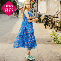 裂帛夏新款圆领拼接大摆A字裙渡假风小仙连衣裙