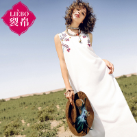 裂帛夏装新款气质圆领刺绣渡风假长裙小仙连衣裙