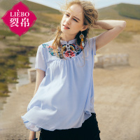 裂帛夏装新款立领刺绣仙气雪纺衫文艺宽松短袖上衣