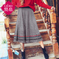 裂帛冬装新款松紧腰气质百褶中长裙复古丝绒半身裙