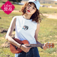 裂帛夏新款圆领刺绣针织宽肩套头衫直筒柔棉小背心