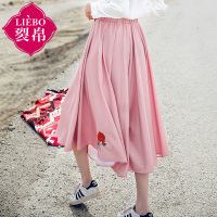 裂帛夏新款花朵刺绣宽松阔腿裤松紧腰休闲裤裙裤子