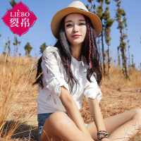 裂帛春装新款刺绣立领白衬衣圆摆单排扣长袖衬衫