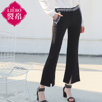 裂帛夏装新款纹样刺绣长裤子微喇叭裤脚开叉休闲裤