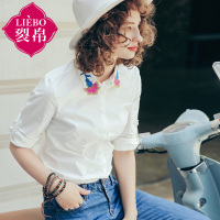 裂帛春装新款花朵刺绣翻领衬衣直筒型圆摆长袖衬衫