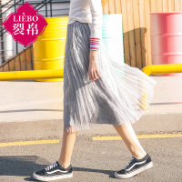 裂帛夏装新款双层褶皱松紧腰长裙A字大摆裙半身裙