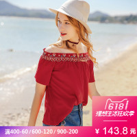 裂帛夏装新款一字肩刺绣短袖套头衫文艺复古雪纺衫51172495