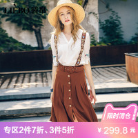 裂帛ins超火的半身裙气质刺绣系扣雪纺裙开襟可拆卸背带裙