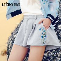 裂帛刺绣口袋短裤夏装新款甜美中腰宽松显瘦休闲A型裤子