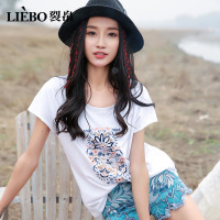 裂帛夏季新款刺绣百搭半袖宽松闺蜜装学生上衣白色短袖T恤
