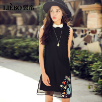 裂帛夏季新款娃娃领欧根纱无袖装裙子民族风刺绣显瘦连衣裙