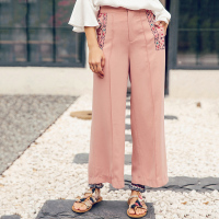 裂帛夏季新款民族风刺绣阔腿裤宽松装薄款长裤子九分休闲裤