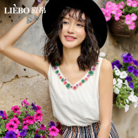 裂帛夏装新款气质V领刺绣浪漫清新剪花雪纺无袖背心小吊带