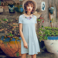 裂帛夏装新款花边领短袖针织裙A字百搭刺绣连衣裙51172630