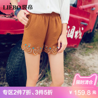 裂帛夏装新甜美刺绣松紧腰口袋花边下摆复古风雪纺短裤款
