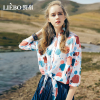 裂帛春夏新款百搭翻领波点印花上衣宽松装衬衣雪纺衬衫