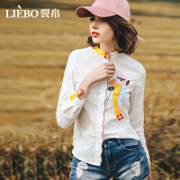 裂帛衬衫长袖春装新款修身白衬衫可爱 小清新刺绣文艺