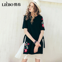 裂帛连衣裙夏新款花朵刺绣仙裙百褶直筒系带学院风少裙