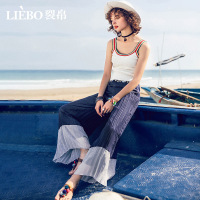 裂帛阔腿裤夏新款仙气度假风百褶裤刺绣拼接休闲雪纺裤子