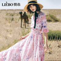 裂帛雪纺连衣裙夏新款度假风甜美仙裙碎花收腰优雅长裙