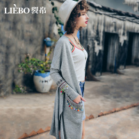 裂帛夏装新款冷淡风V领无扣开襟口袋仿羊绒随性中长针织衫