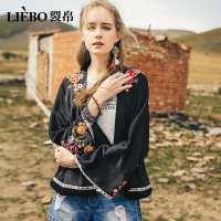 裂帛夏装新款开襟刺绣喇叭袖上衣复古浪漫气质民族风短外套