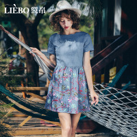 裂帛夏新款牛仔短裙小心机花边领显瘦a字小个子高腰连衣裙