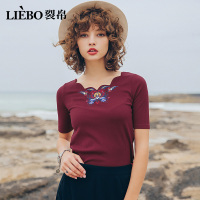 裂帛T恤夏新款潮学生学院风chic文艺绣花中袖T恤时髦上衣